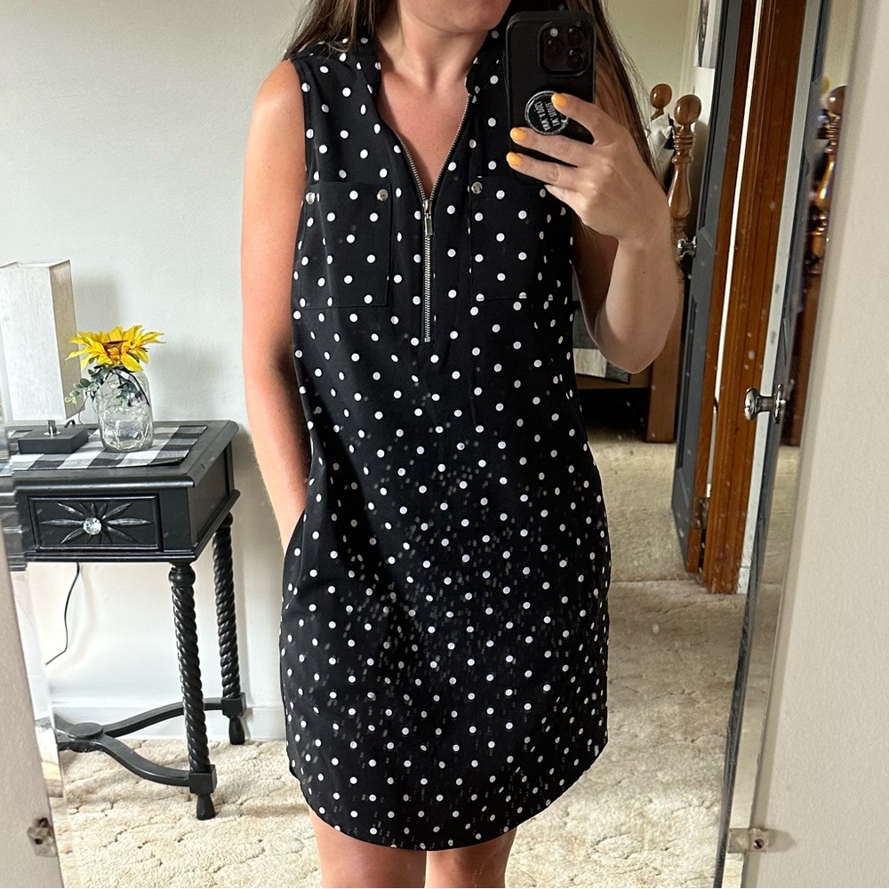 New York & Company black/white polka dot sleeveless dress size XS